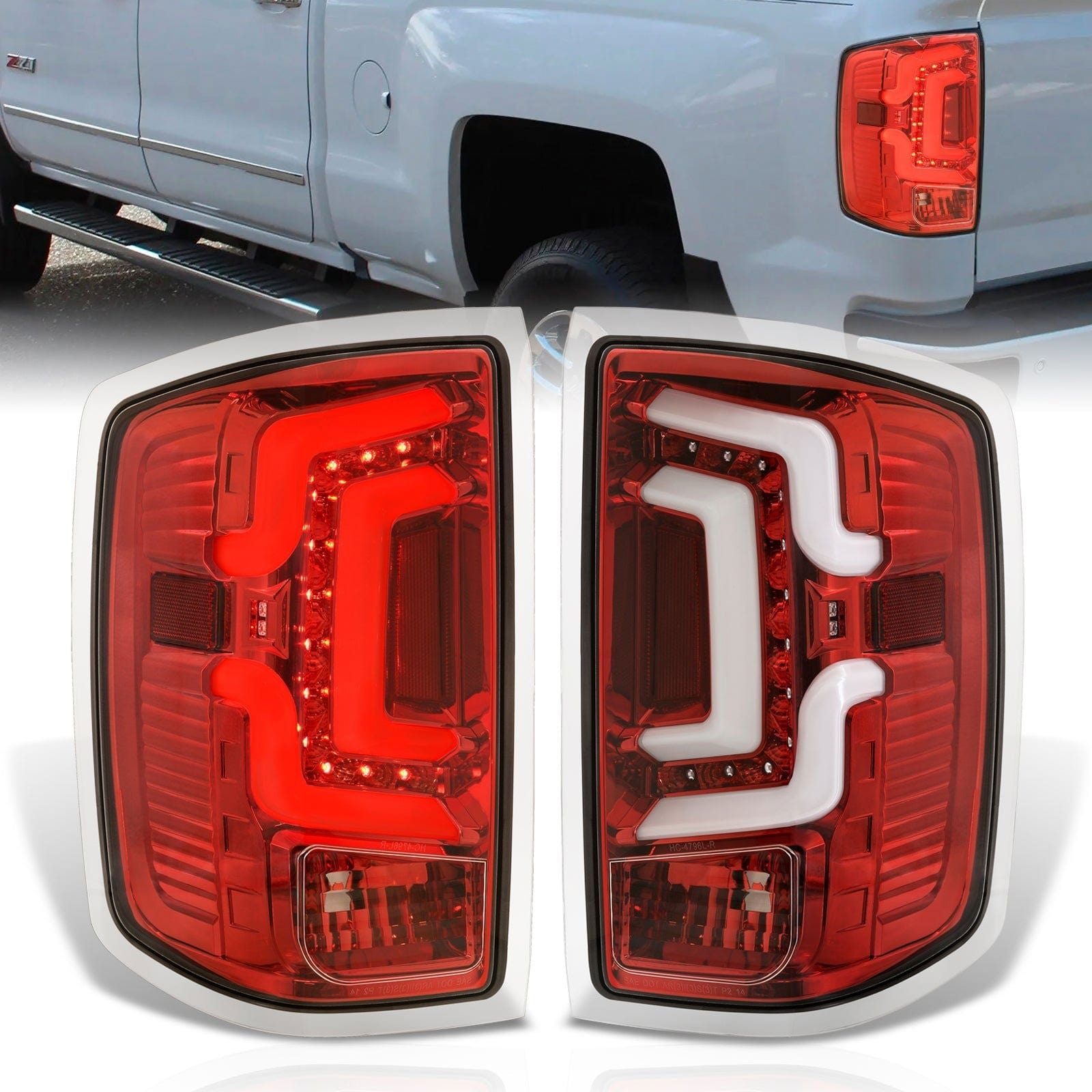 Chevrolet Silverado 1500 2014-2018 / 1500LD 2019 / 2500HD 3500HD 2015-2019 / GMC Sierra 3500HD Dually 2015-2019 LED Bar Tail Lights Red Housing Clear Len White Tube (Excluding OEM LED Models) - Parts Agent
