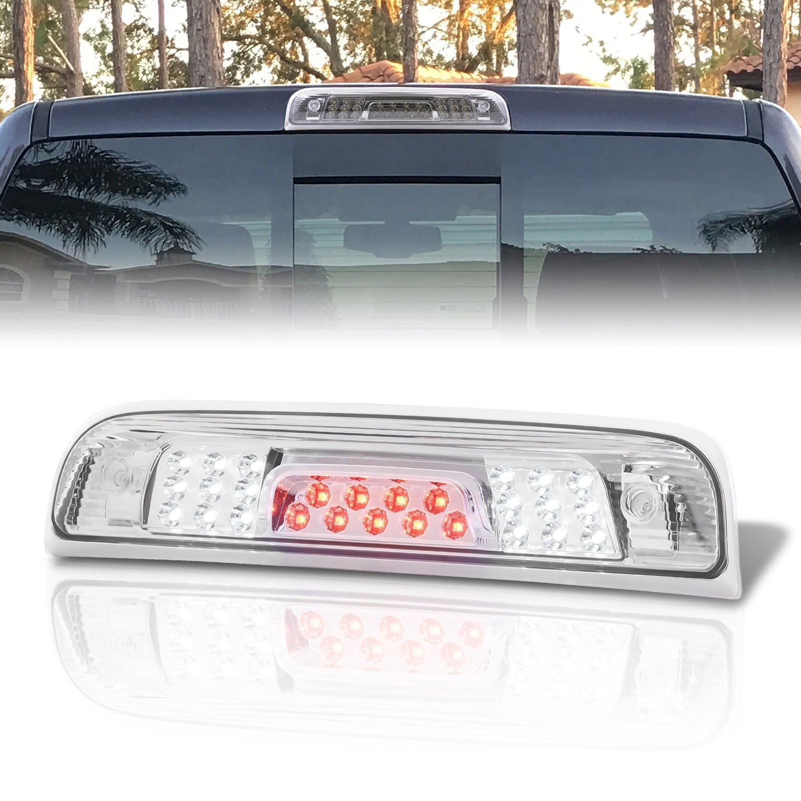 Chevrolet Silverado 1500 2014-2018 / 2500HD 3500HD 2015-2019 / GMC Sierra 1500 2014-2018 / 2500HD 3500HD 2015-2019 LED 3rd Brake Light Chrome Housing Clear Len - Parts Agent