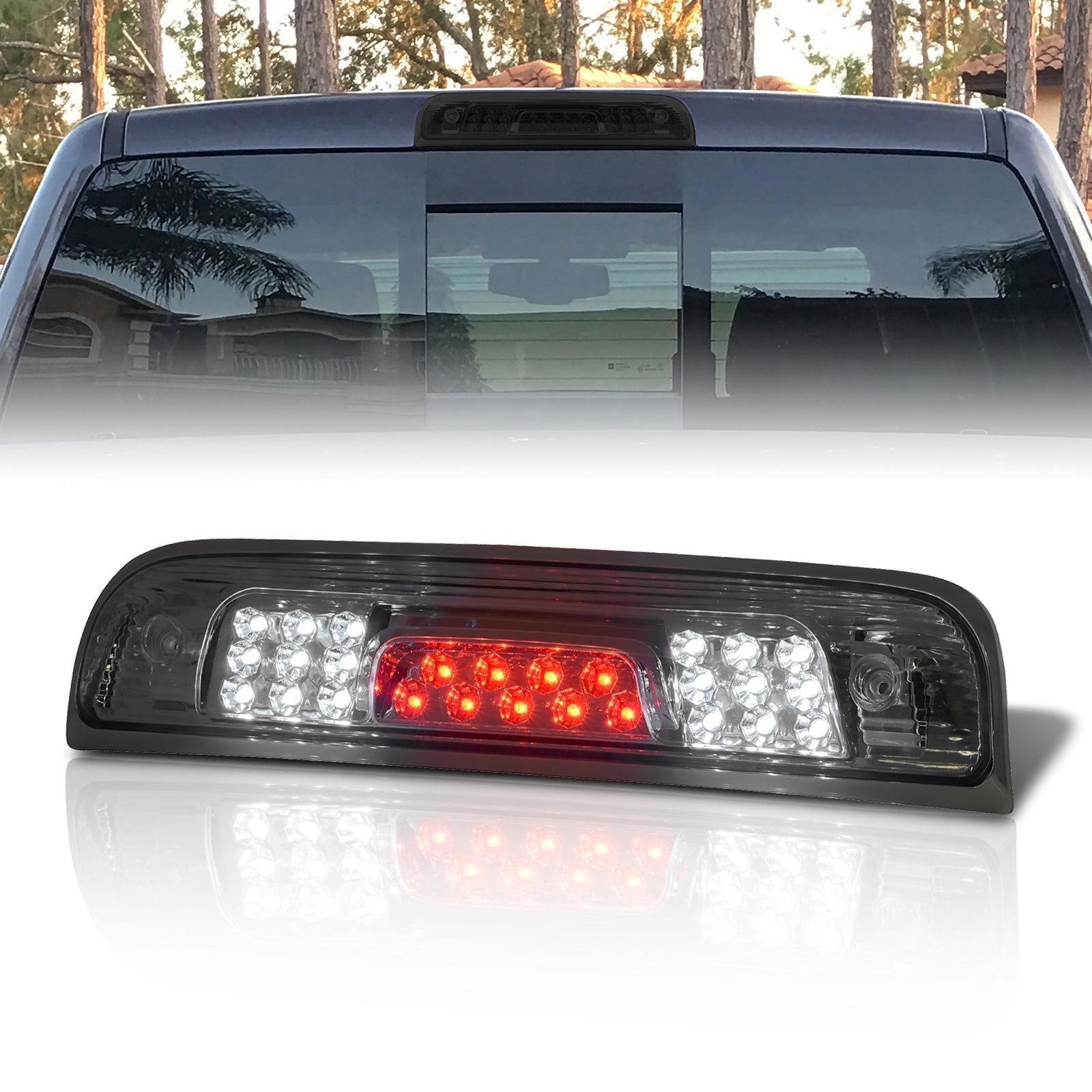 Chevrolet Silverado 1500 2014-2018 / 2500HD 3500HD 2015-2019 / GMC Sierra 1500 2014-2018 / 2500HD 3500HD 2015-2019 LED 3rd Brake Light Chrome Housing Smoke Len - Parts Agent