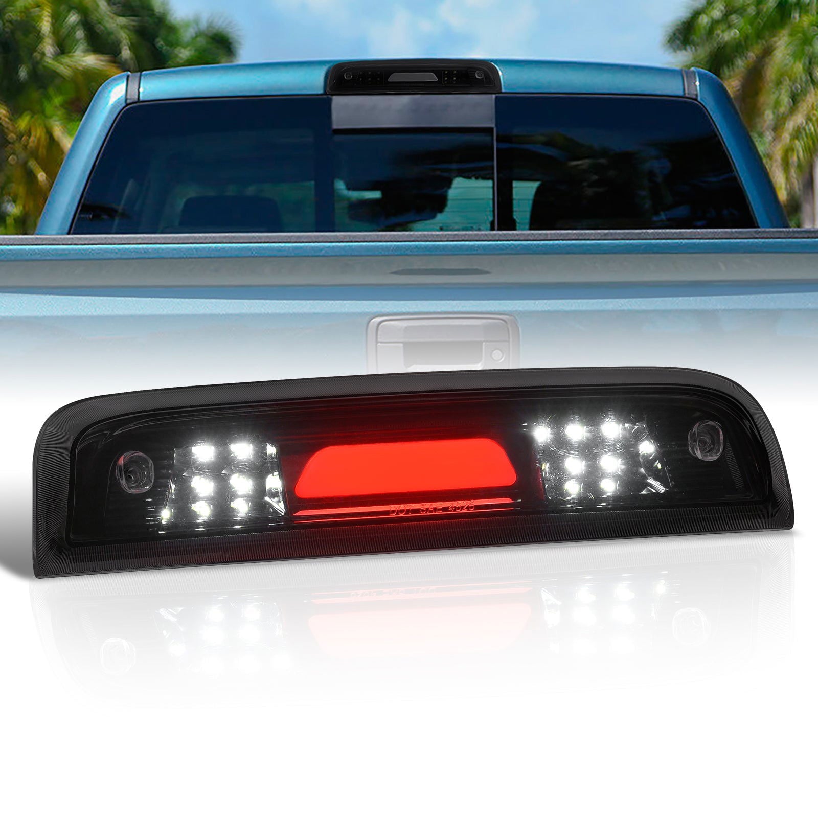 Chevrolet Silverado 1500 2014-2018 / 2500HD 3500HD 2015-2019 / GMC Sierra 1500 2014-2018 / 2500HD 3500HD 2015-2019 LED Bar 3rd Brake Light Black Housing Smoke Len (Version 2) - Parts Agent