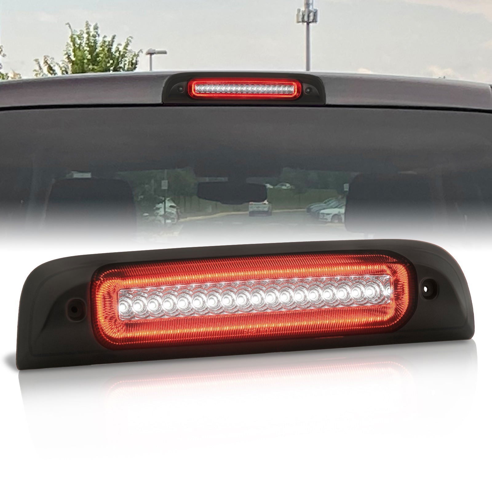 Chevrolet Silverado 1500 2014-2018 / 2500HD 3500HD 2015-2019 / GMC Sierra 1500 2014-2018 / 2500HD 3500HD 2015-2019 Strobe LED 3rd Brake Light Chrome Housing Smoke Len (Version 3) - Parts Agent