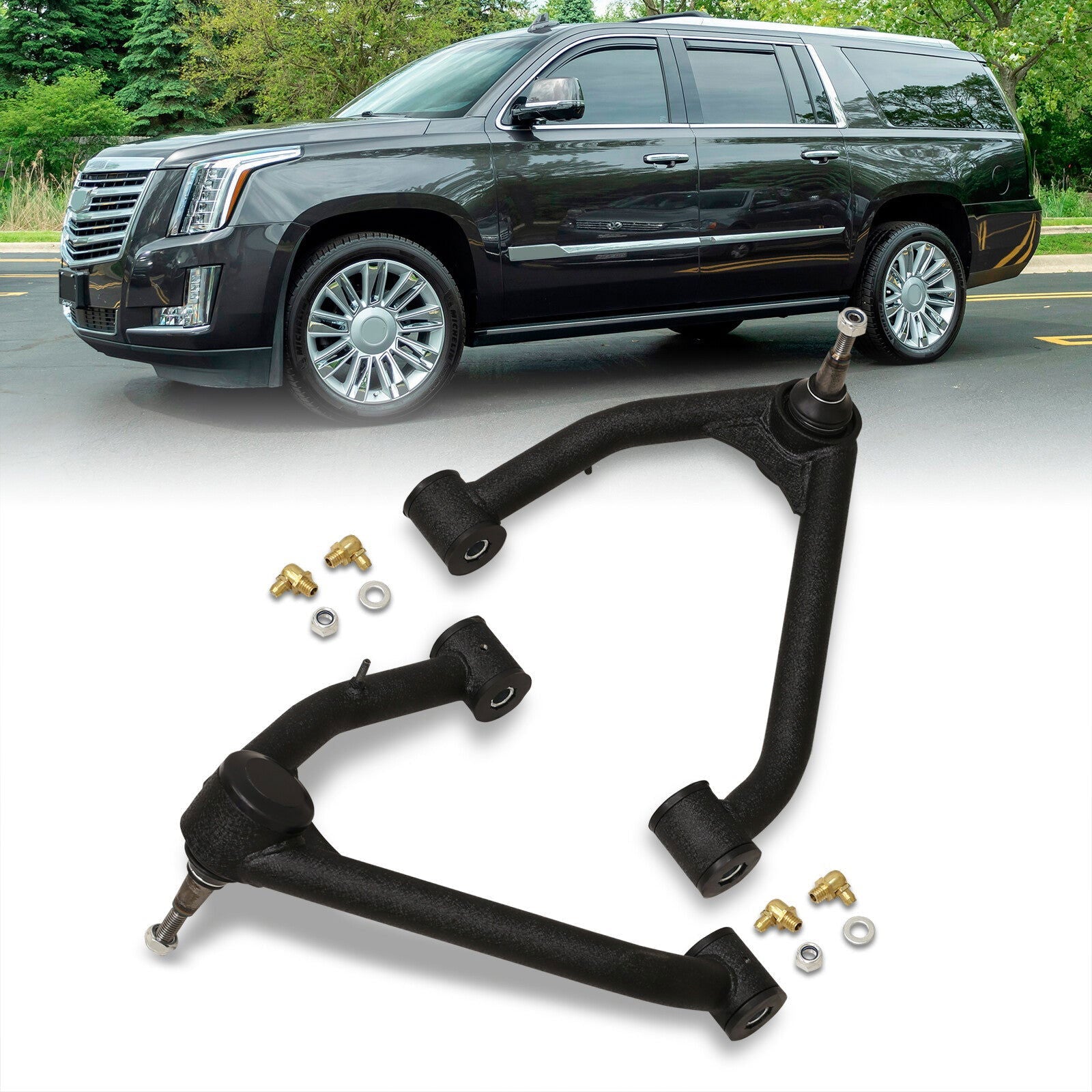 Chevrolet Silverado 1500 2014-2018 / GMC Sierra 1500 2014-2018 2-4" Lift Front Upper Tubular Control Arms Black (Models with Stamped Steel & Aluminum Arms Only) - Parts Agent