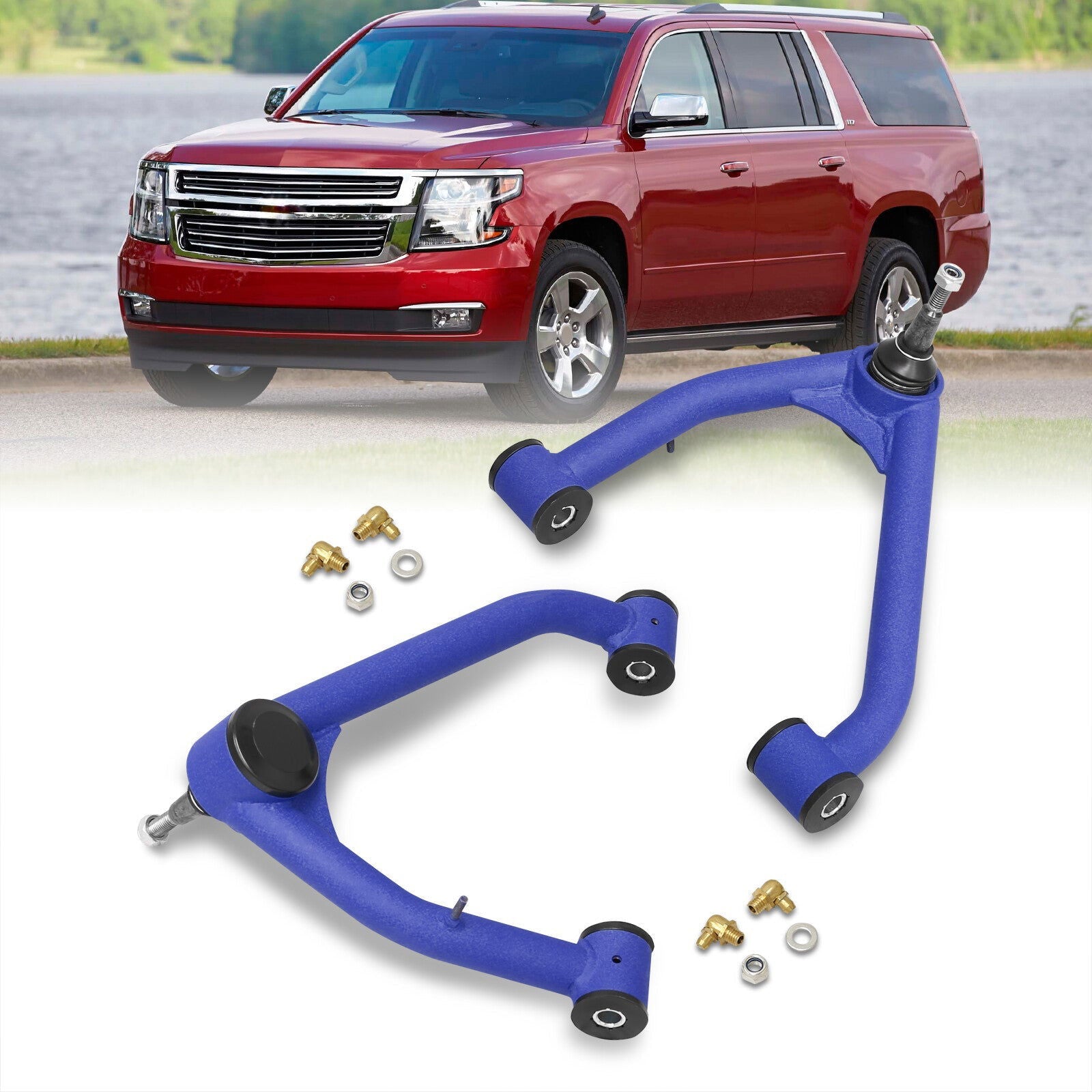 Chevrolet Silverado 1500 2014-2018 / GMC Sierra 1500 2014-2018 2-4" Lift Front Upper Tubular Control Arms Blue (Models with Stamped Steel & Aluminum Arms Only) - Parts Agent