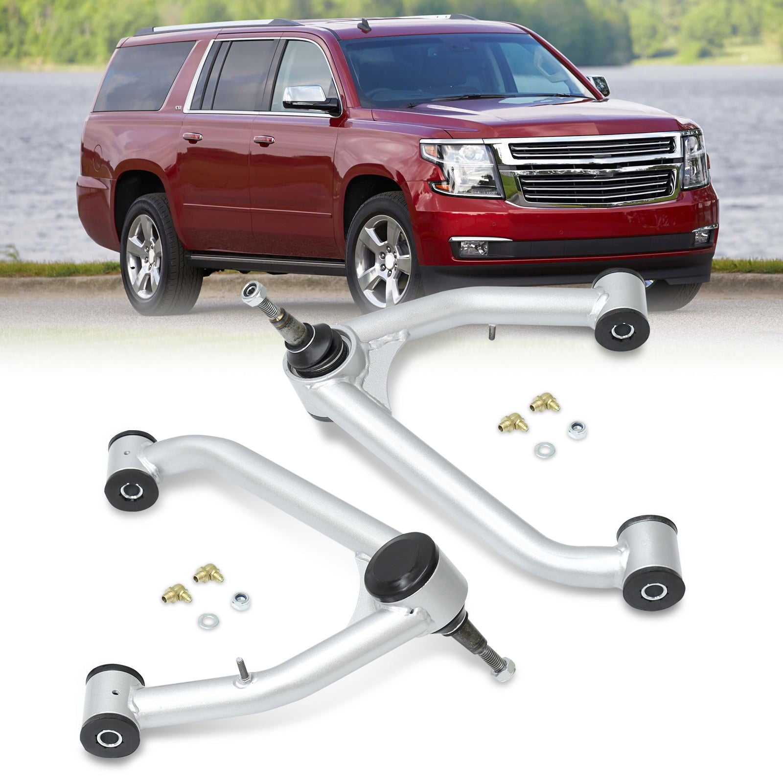 Chevrolet Silverado 1500 2014-2018 / GMC Sierra 1500 2014-2018 2-4" Lift Front Upper Tubular Control Arms Silver (Models with Stamped Steel & Aluminum Arms Only) - Parts Agent