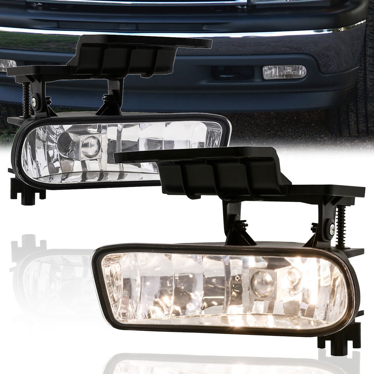 Chevrolet Silverado 1500 2500 1999-2002 / Silverado 3500 2001-2002 /Suburban 2000-2006 / Tahoe 2000-2006 (Does Not Fit Z71 Package) Front Fog Lights Clear Len (No Switch & Wiring Harness) - Parts Agent