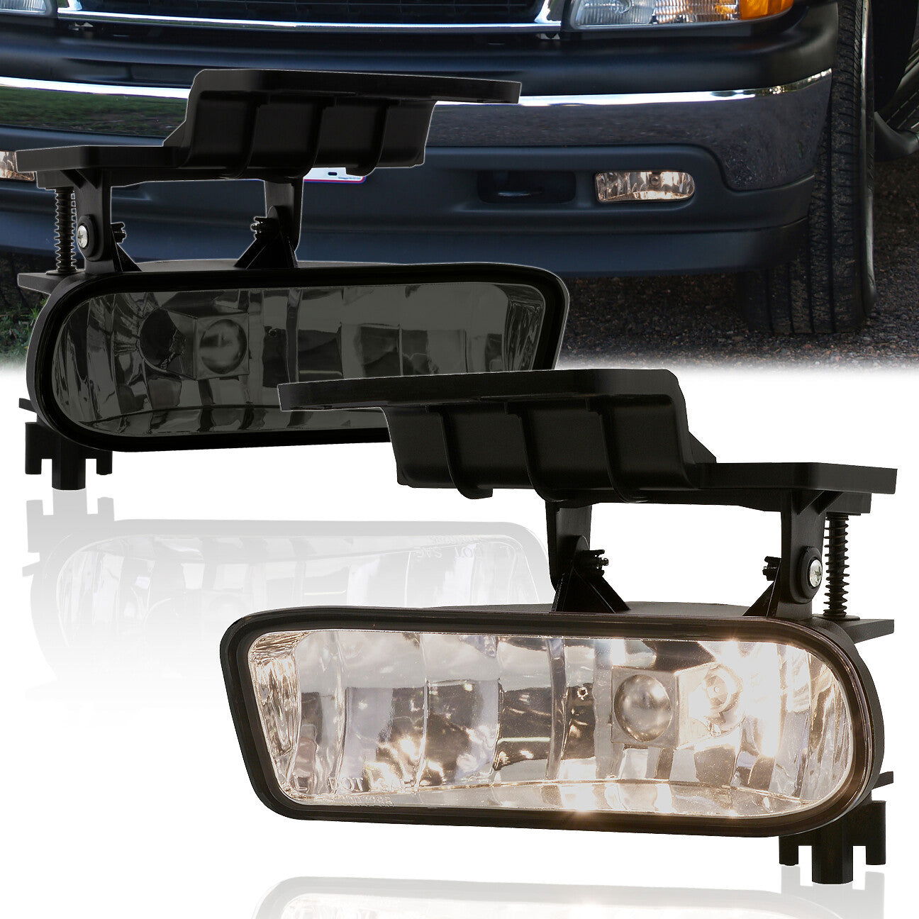 Chevrolet Silverado 1500 2500 1999-2002 / Silverado 3500 2001-2002 /Suburban 2000-2006 / Tahoe 2000-2006 (Does Not Fit Z71 Package) Front Fog Lights Smoked Len (No Switch & Wiring Harness) - Parts Agent