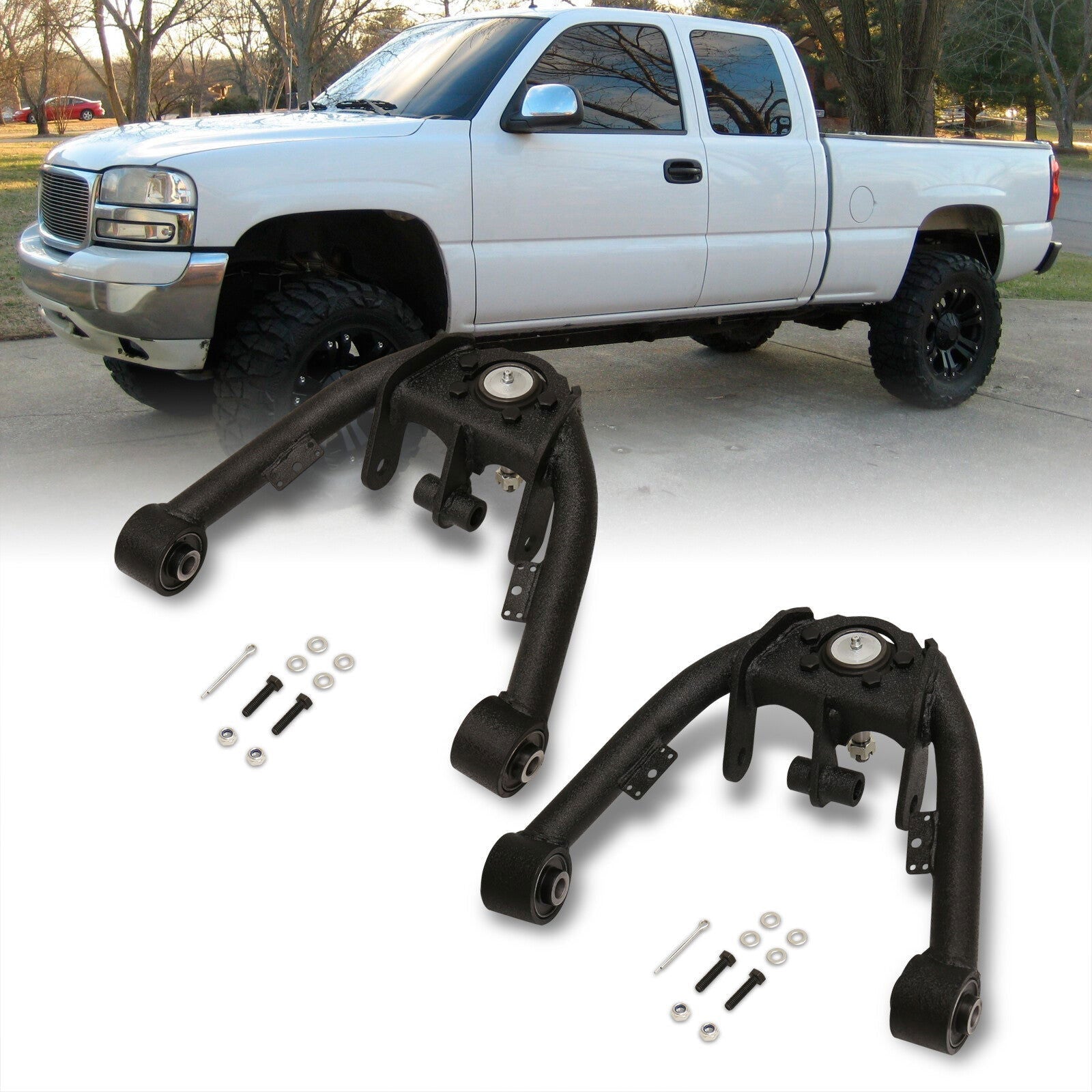 Chevrolet Silverado 1500 4WD 1999-2006 / GMC Sierra 1500 4WD 1999-2006 2-4" Lift Front Upper Tubular Control Arms Black (Dual Shock Mount) - Parts Agent