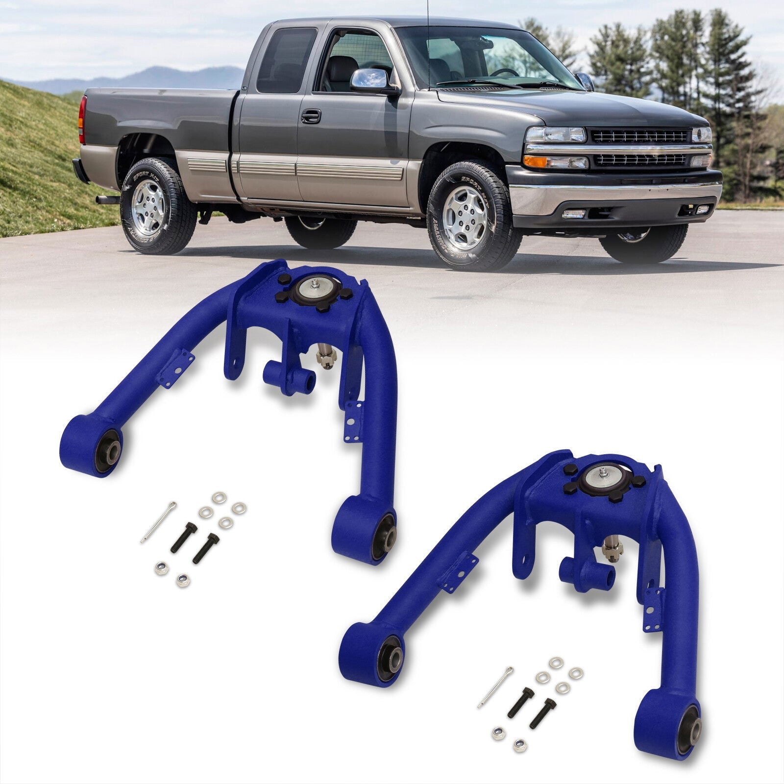 Chevrolet Silverado 1500 4WD 1999-2006 / GMC Sierra 1500 4WD 1999-2006 2-4" Lift Front Upper Tubular Control Arms Blue (Dual Shock Mount) - Parts Agent