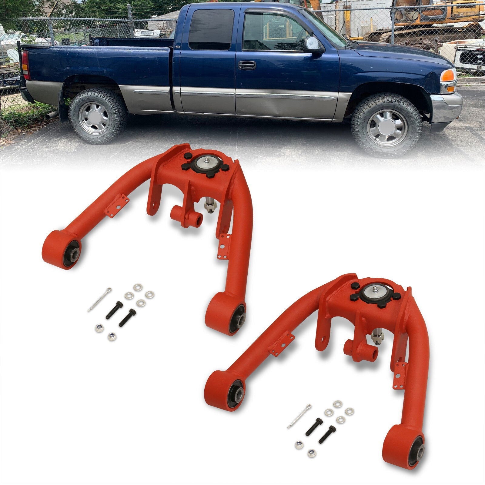 Chevrolet Silverado 1500 4WD 1999-2006 / GMC Sierra 1500 4WD 1999-2006 2-4" Lift Front Upper Tubular Control Arms Red (Dual Shock Mount) - Parts Agent