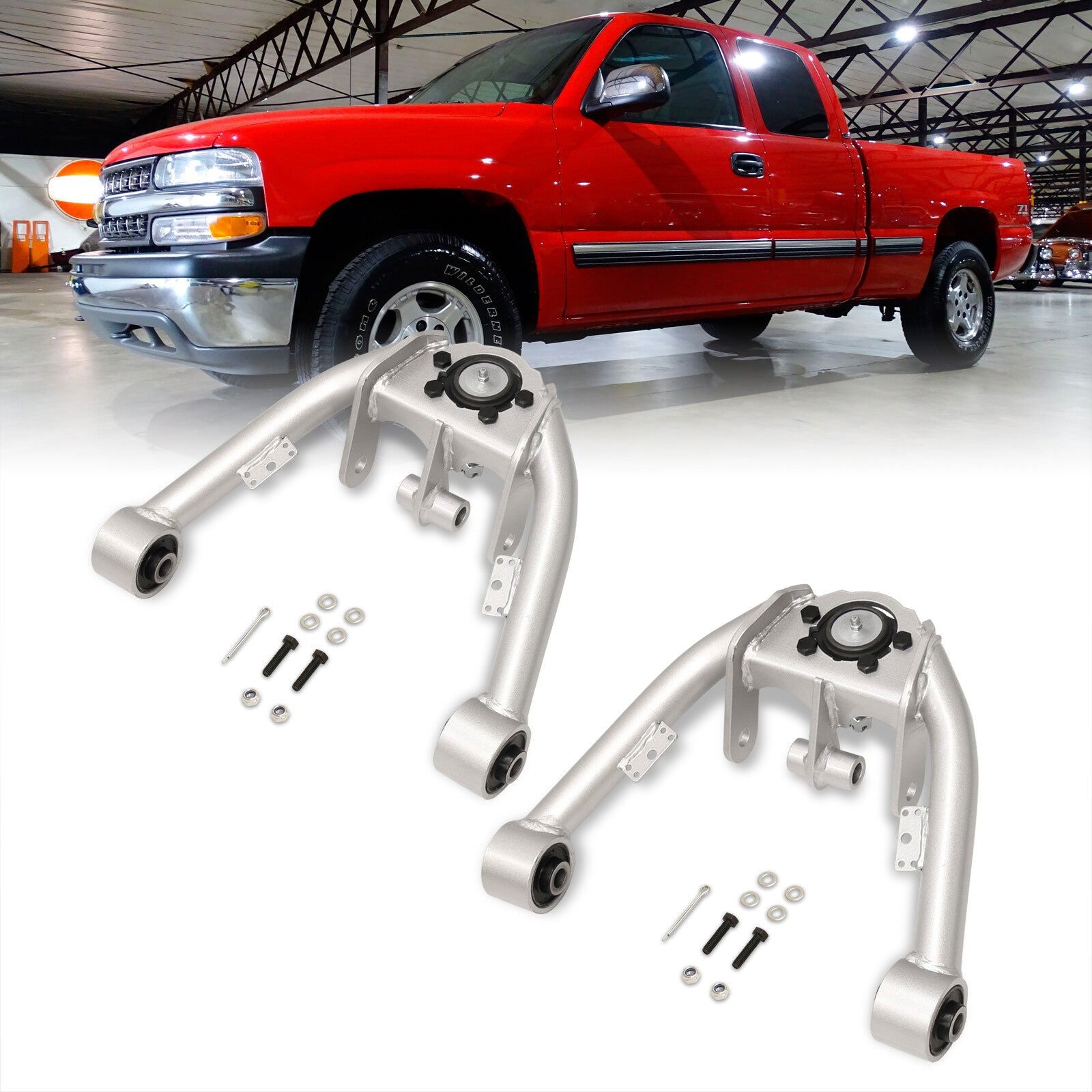 Chevrolet Silverado 1500 4WD 1999-2006 / GMC Sierra 1500 4WD 1999-2006 2-4" Lift Front Upper Tubular Control Arms Silver (Dual Shock Mount) - Parts Agent