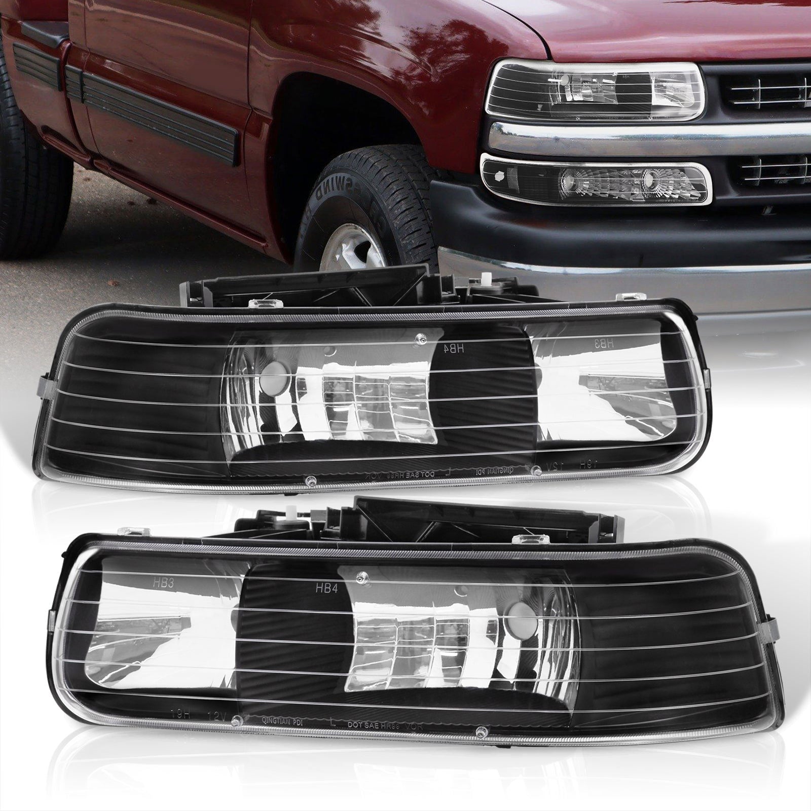Chevrolet Silverado 1999-2002 / Suburban Tahoe 2000-2006 Factory Style Headlights Black Housing Clear Len Clear Reflector - Parts Agent