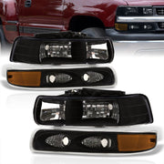 Chevrolet Silverado 1999-2002 / Suburban Tahoe 2000-2006 Factory Style Headlights + Bumpers Black Housing Clear Len Amber Reflector - Parts Agent