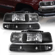 Chevrolet Silverado 1999-2002 / Suburban Tahoe 2000-2006 Factory Style Headlights + Bumpers Black Housing Clear Len Clear Reflector (All Black Bumpers) - Parts Agent
