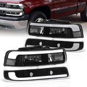 Chevrolet Silverado 1999-2002 / Suburban Tahoe 2000-2006 LED DRL Bar Factory Style Headlights + Bumpers Black Housing Clear Len Clear Reflector - Parts Agent