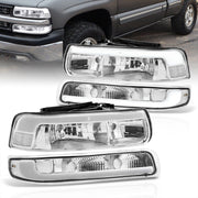 Chevrolet Silverado 1999-2002 / Suburban Tahoe 2000-2006 LED DRL Bar Factory Style Headlights + Bumpers Chrome Housing Clear Len Clear Reflector - Parts Agent