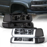 Chevrolet Silverado 1999-2002 / Suburban Tahoe 2000-2006 LED DRL Bar Factory Style Headlights + Bumpers Chrome Housing Smoke Len Clear Reflector - Parts Agent