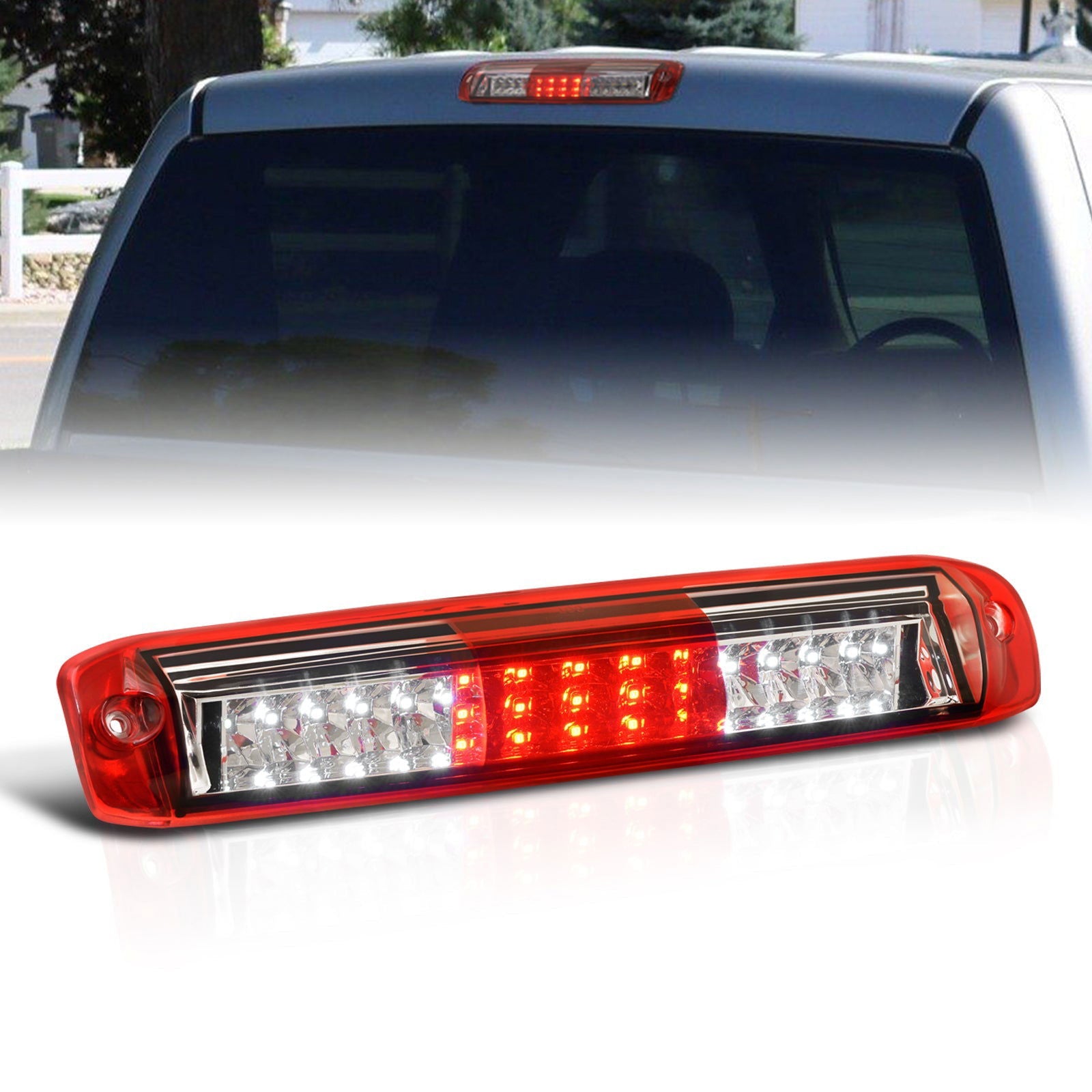 Chevrolet Silverado 1999-2006 / GMC Sierra 1999-2006 LED 3rd Brake Light Chrome Housing Red Clear Len - Parts Agent