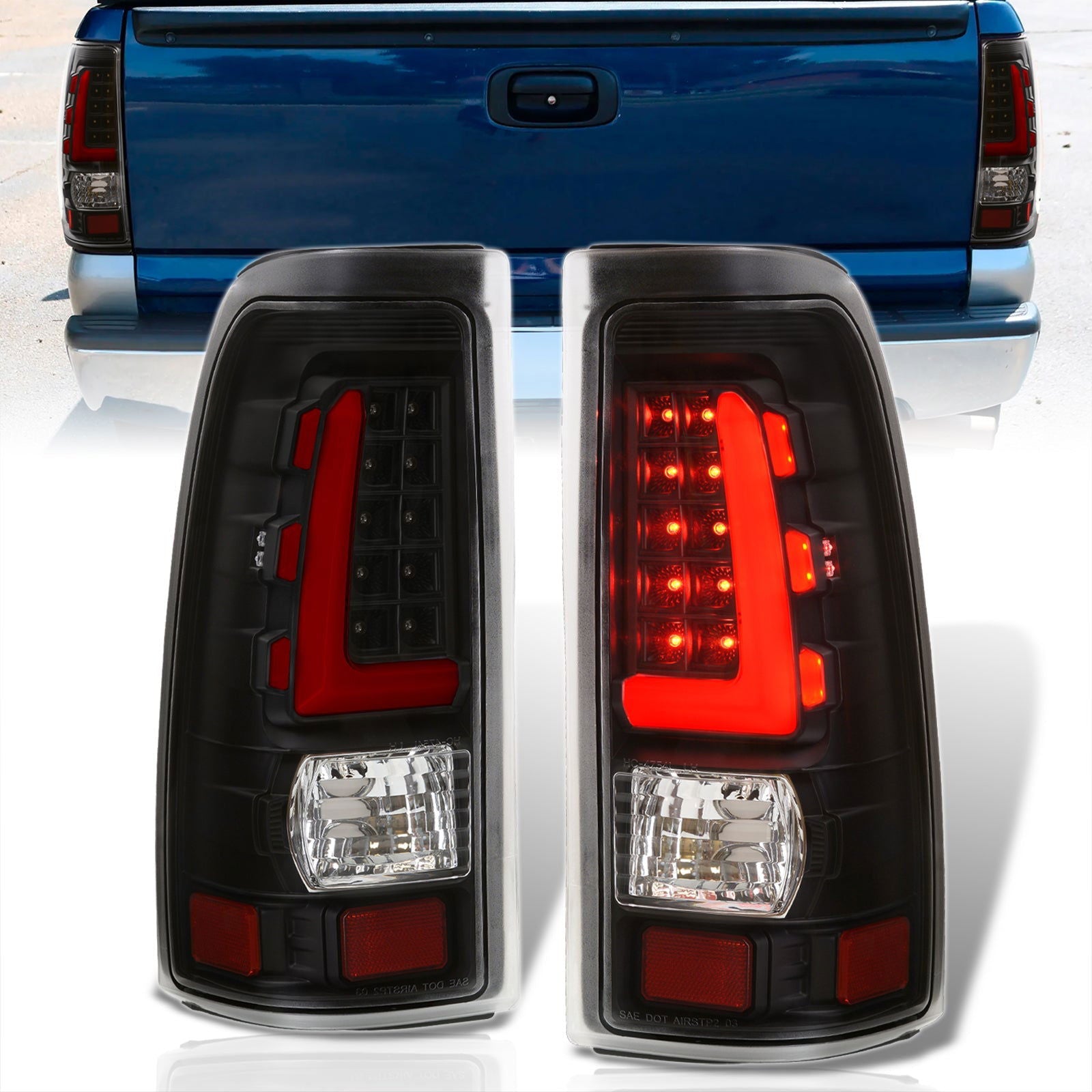 Chevrolet Silverado 1999-2006 / GMC Sierra 1999-2006 LED Bar Tail Lights Black Housing Clear Len Red Tube - Parts Agent
