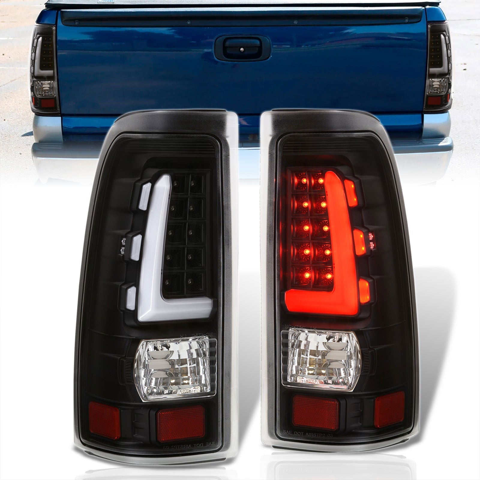 Chevrolet Silverado 1999-2006 / GMC Sierra 1999-2006 LED Bar Tail Lights Black Housing Clear Len White Tube - Parts Agent