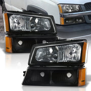 Chevrolet Silverado 2003-2006 Factory Style Headlights + Bumpers Black Housing Clear Len Amber Reflector (All Black Bumpers) - Parts Agent