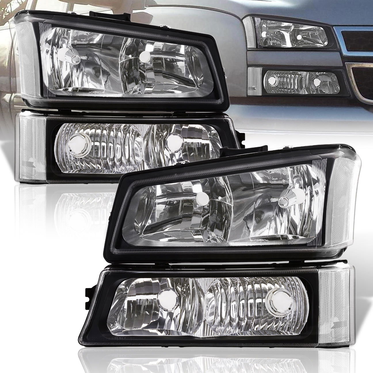 Chevrolet Silverado 2003-2006 Factory Style Headlights + Bumpers Black Housing Clear Len Clear Reflector - Parts Agent