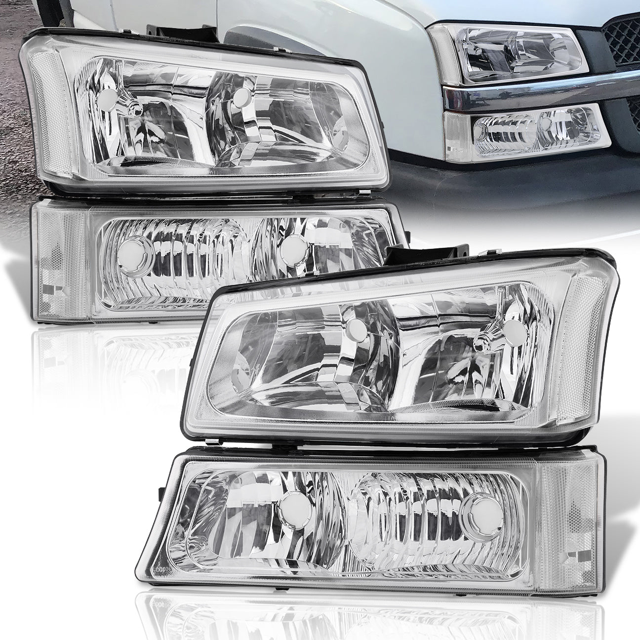 Chevrolet Silverado 2003-2006 Factory Style Headlights + Bumpers Chrome Housing Clear Len Clear Reflector - Parts Agent