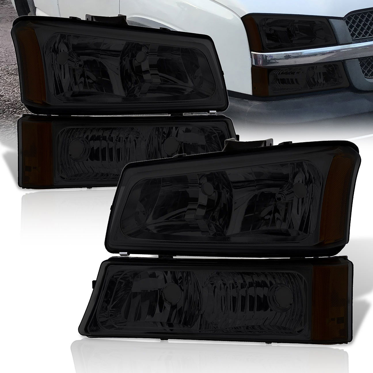 Chevrolet Silverado 2003-2006 Factory Style Headlights + Bumpers Chrome Housing Smoke Len Amber Reflector - Parts Agent