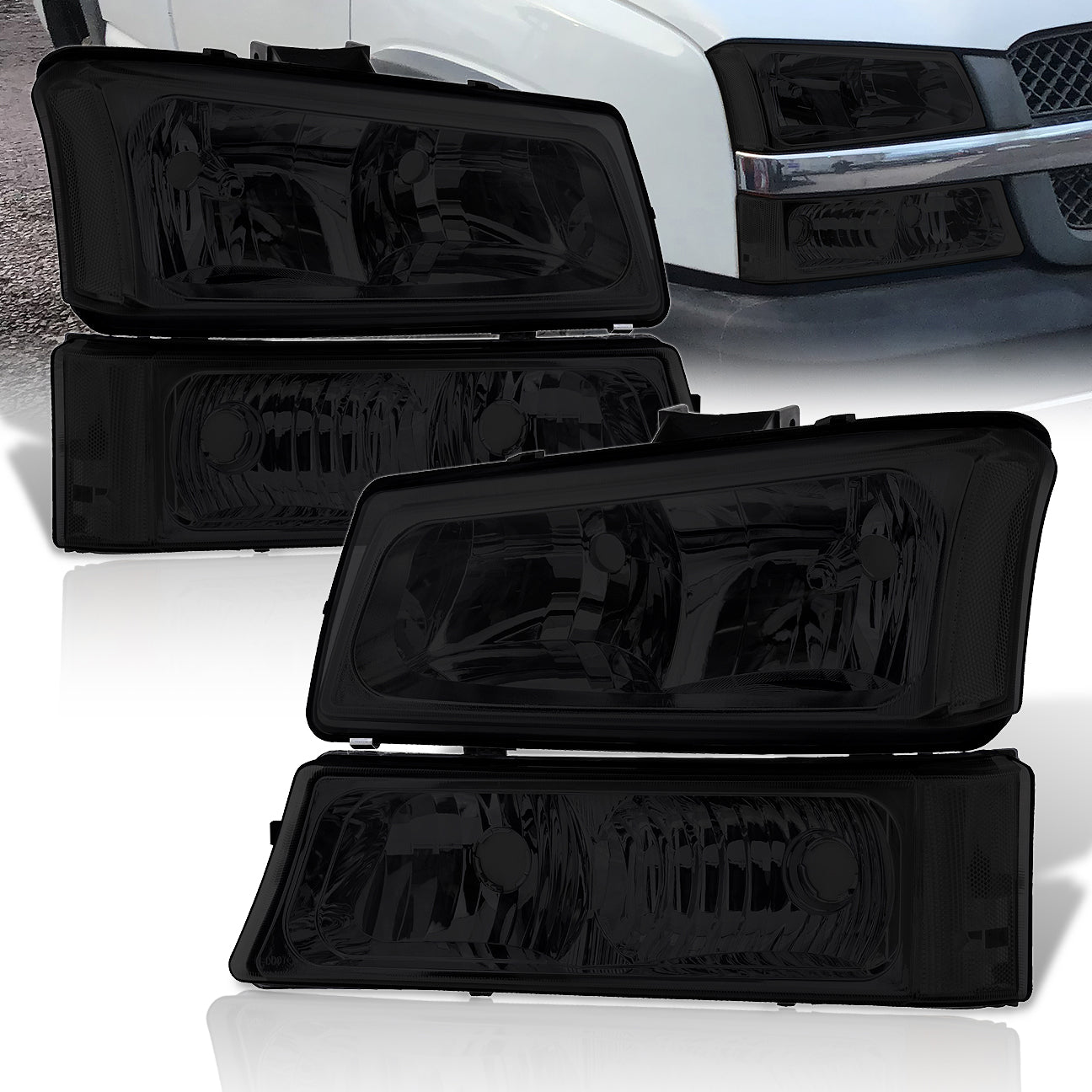 Chevrolet Silverado 2003-2006 Factory Style Headlights + Bumpers Chrome Housing Smoke Len Clear Reflector - Parts Agent