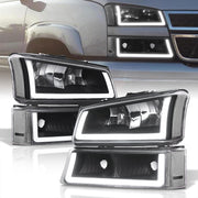 Chevrolet Silverado 2003-2006 LED DRL Bar Factory Style Headlights + Bumpers Black Housing Clear Len Clear Reflector - Parts Agent