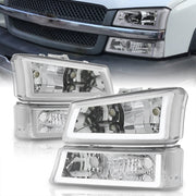 Chevrolet Silverado 2003-2006 LED DRL Bar Factory Style Headlights + Bumpers Chrome Housing Clear Len Clear Reflector - Parts Agent