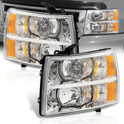 Chevrolet Silverado 2007-2013 Factory Style Headlights Chrome Housing Clear Len Amber Reflector - Parts Agent