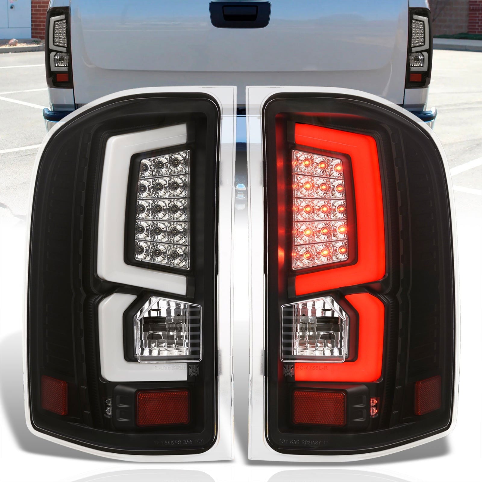 Chevrolet Silverado 2007-2013 LED Bar Tail Lights Black Housing Clear Len White Tube - Parts Agent
