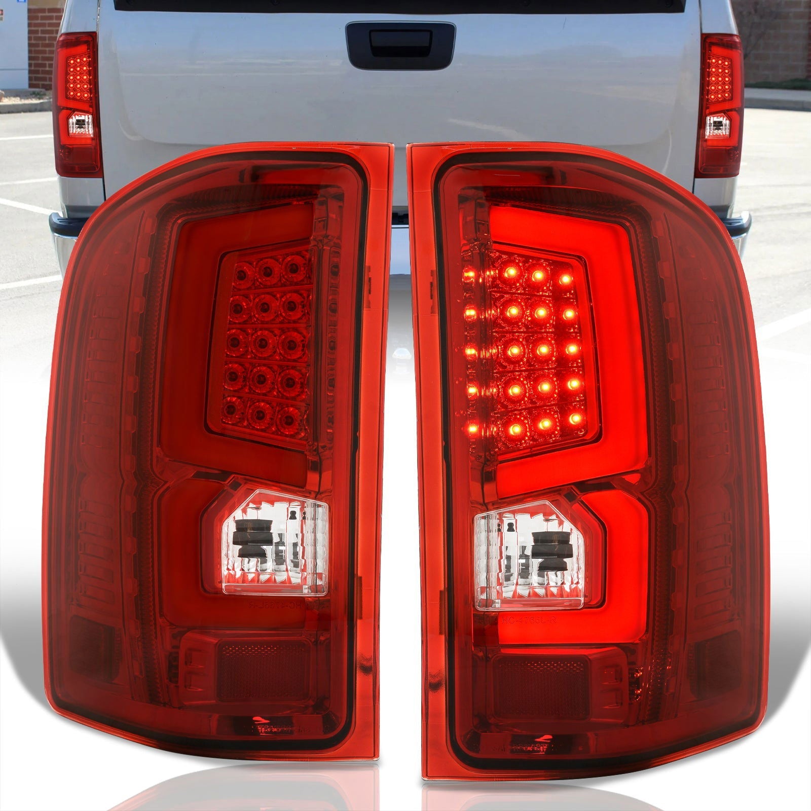 Chevrolet Silverado 2007-2013 LED Bar Tail Lights Chrome Housing Red Len White Tube - Parts Agent