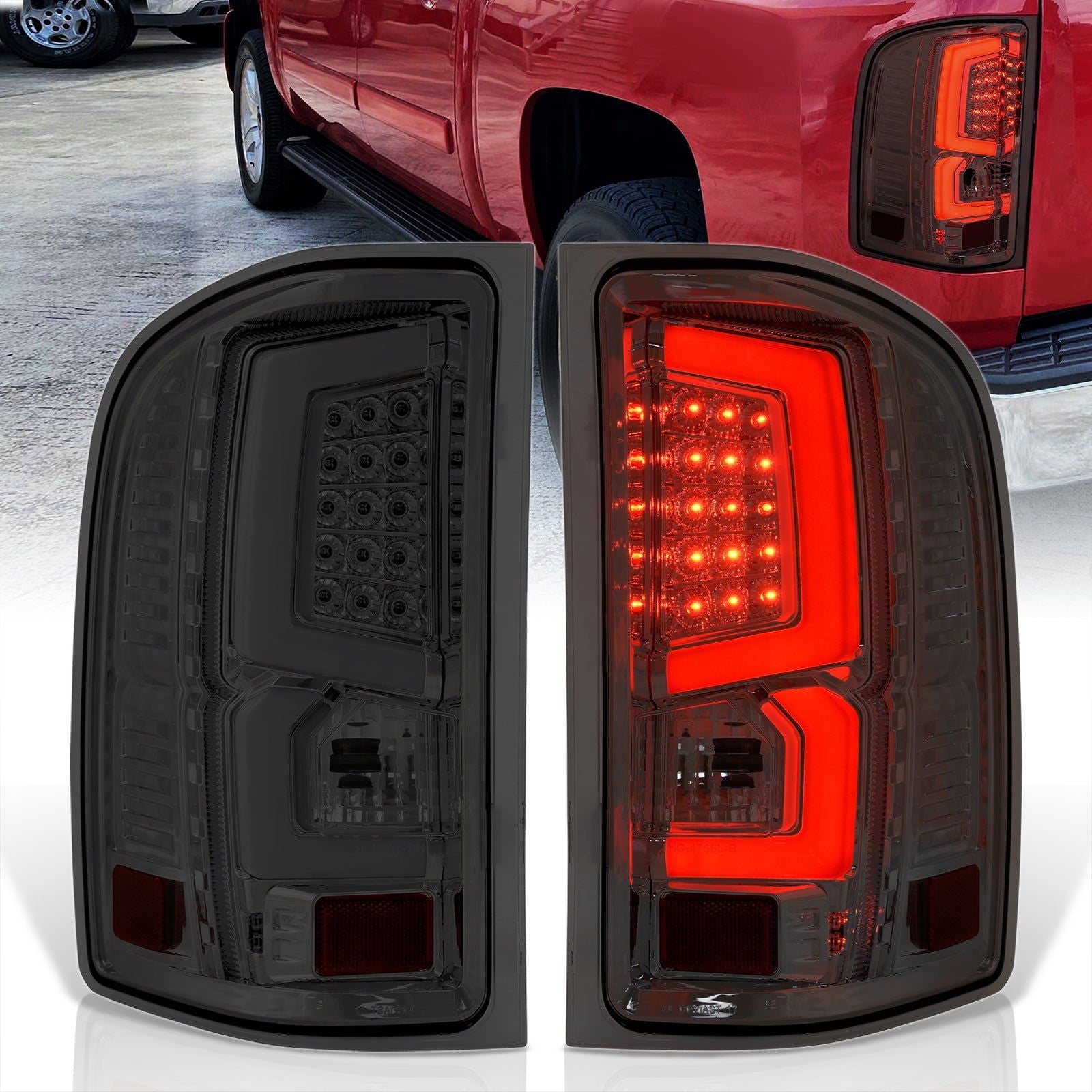 Chevrolet Silverado 2007-2013 LED Bar Tail Lights Chrome Housing Smoke Len White Tube - Parts Agent
