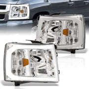 Chevrolet Silverado 2007-2013 LED DRL Bar Factory Style Headlights Chrome Housing Clear Len Amber Reflector - Parts Agent