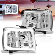 Chevrolet Silverado 2007-2013 LED DRL Bar Factory Style Headlights Chrome Housing Clear Len Clear Reflector - Parts Agent