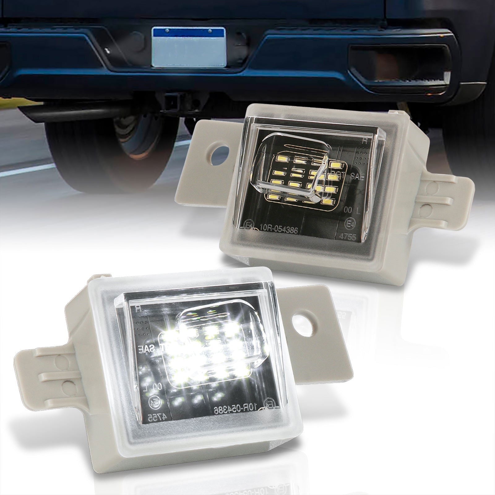 Chevrolet Silverado 2014-2023 / Chevrolet Colorado 2015-2022 / GMC Sierra 2014-2023 / GMC Canyon 2015-2022 White SMD LED License Plate Lights Clear Len - Parts Agent