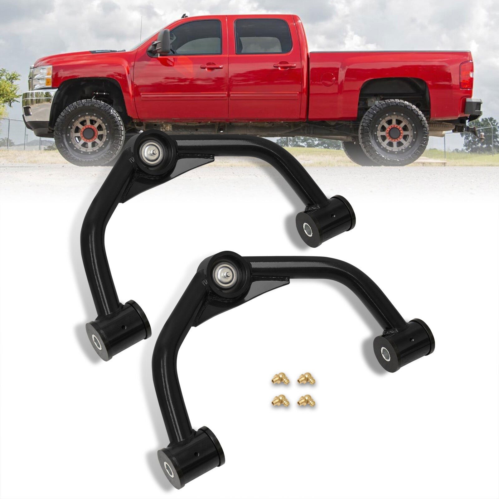 Chevrolet Silverado 2500HD 3500HD 8-Lug 2011-2019 / GMC Sierra 2500HD 3500HD 8-Lug 2011-2019 2-4" Lift Front Upper Tubular Control Arms Black - Parts Agent