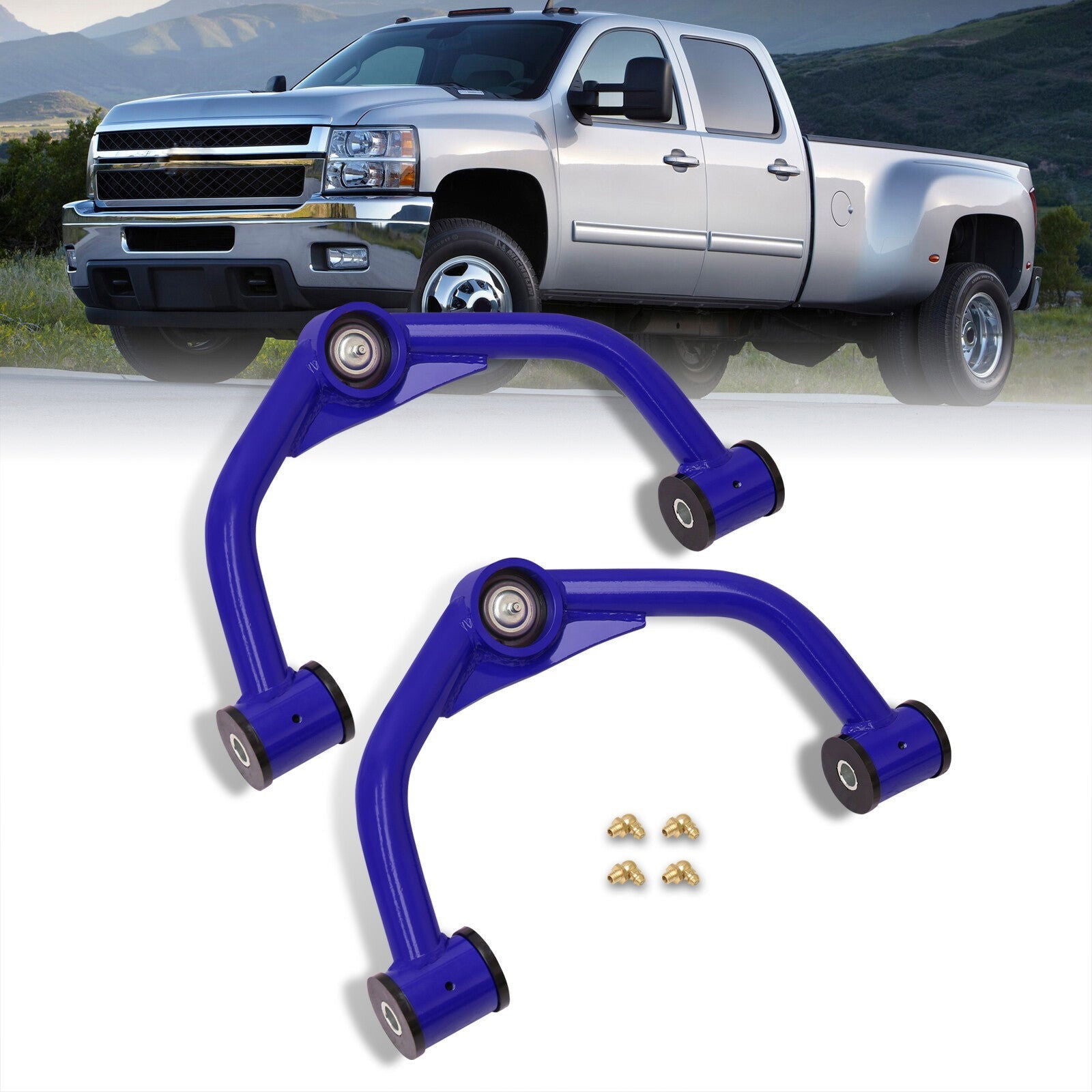 Chevrolet Silverado 2500HD 3500HD 8-Lug 2011-2019 / GMC Sierra 2500HD 3500HD 8-Lug 2011-2019 2-4" Lift Front Upper Tubular Control Arms Blue - Parts Agent