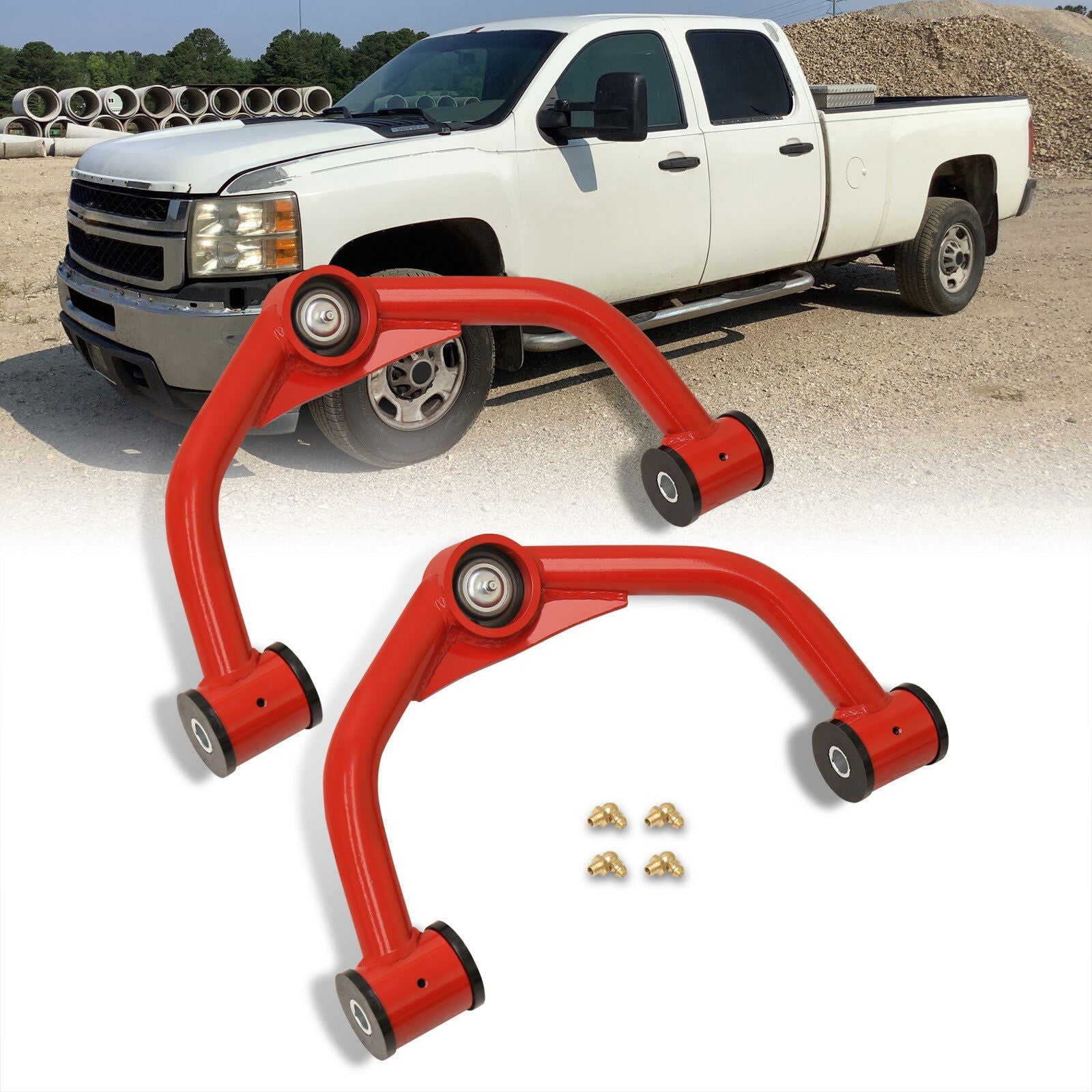 Chevrolet Silverado 2500HD 3500HD 8-Lug 2011-2019 / GMC Sierra 2500HD 3500HD 8-Lug 2011-2019 2-4" Lift Front Upper Tubular Control Arms Red - Parts Agent