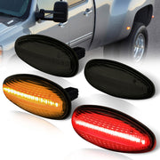 Chevrolet Silverado (Dually) 2500HD 3500HD 2001-2014 / GMC Sierra (Dually) 2500HD 3500HD 1999-2014 4 Piece Front Amber & Rear Red LED Fender Side Marker Lights Smoke Len - Parts Agent