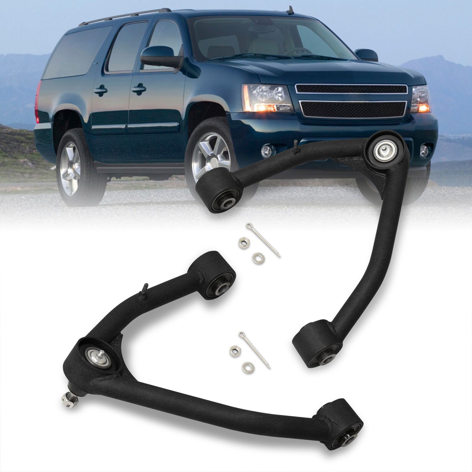 Chevrolet Suburban 2007-2020 / Tahoe 2007-2020 / GMC Yukon & XL 2007-2020 / Cadillac Escalade 2007-2020 2-4" Lift Front Upper Tubular Control Arms Black - Parts Agent
