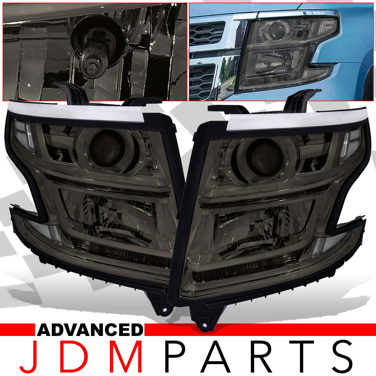 Chevrolet Suburban 2015-2020 / Suburban 3500HD 2016-2019 / Tahoe 2015-2020 Factory Style Projector Headlights Chrome Housing Smoke Len Clear Reflector (Halogen Models Only) - Parts Agent