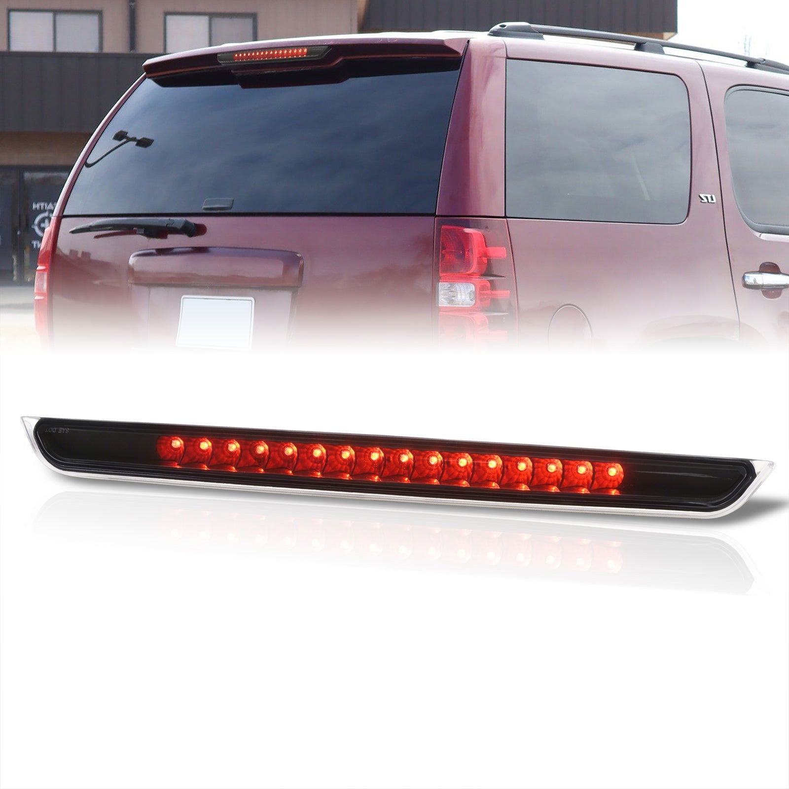 Chevrolet Suburban Tahoe 1500 2007-2014 / 2500 2007-2013 / GMC Yukon XL 1500 2007-2014 / 2500 2007-2013 LED 3rd Brake Light Black Housing Clear Len - Parts Agent