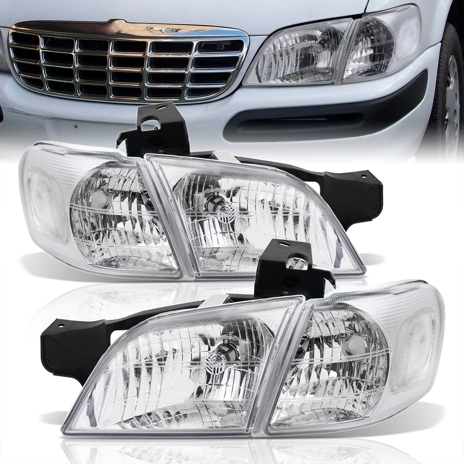 Chevrolet Venture 1997-2005 Factory Style Headlights Chrome Housing Clear Len Clear Reflector - Parts Agent