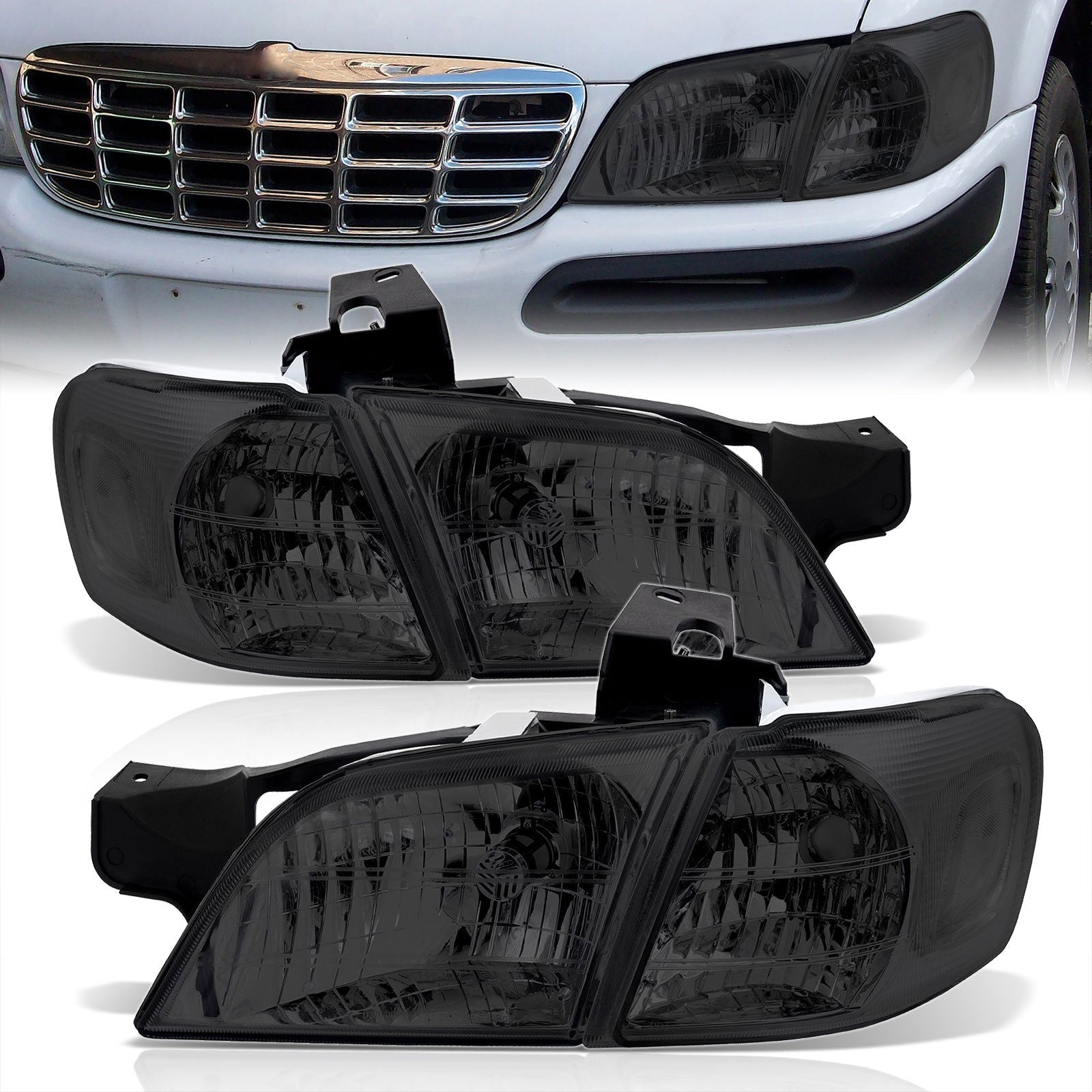 Chevrolet Venture 1997-2005 Factory Style Headlights Chrome Housing Smoke Len Clear Reflector - Parts Agent