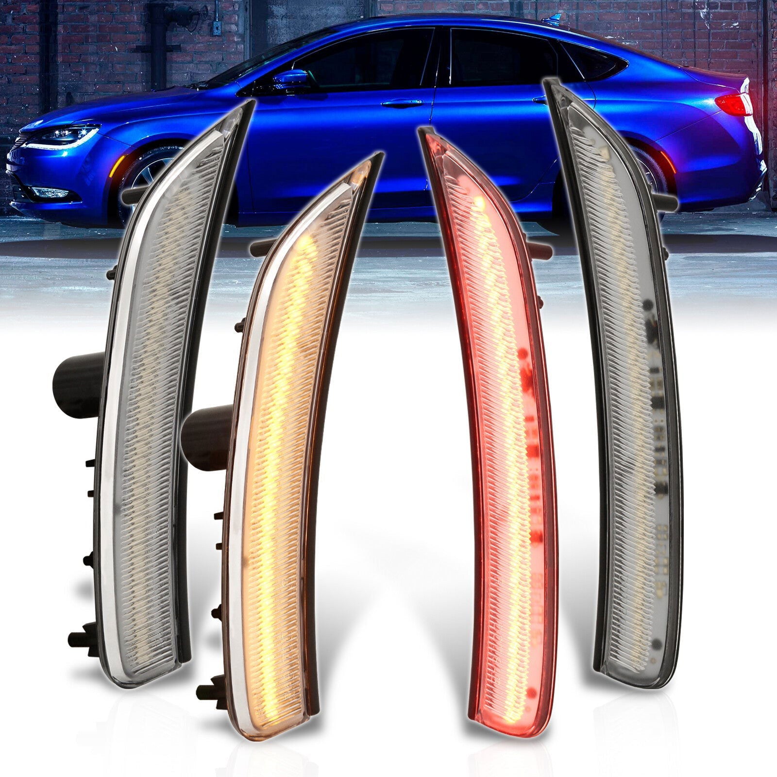 Chrysler 200 2015-2017 4 Piece Front Amber & Rear Red LED Fender Side Marker Lights Clear Len - Parts Agent