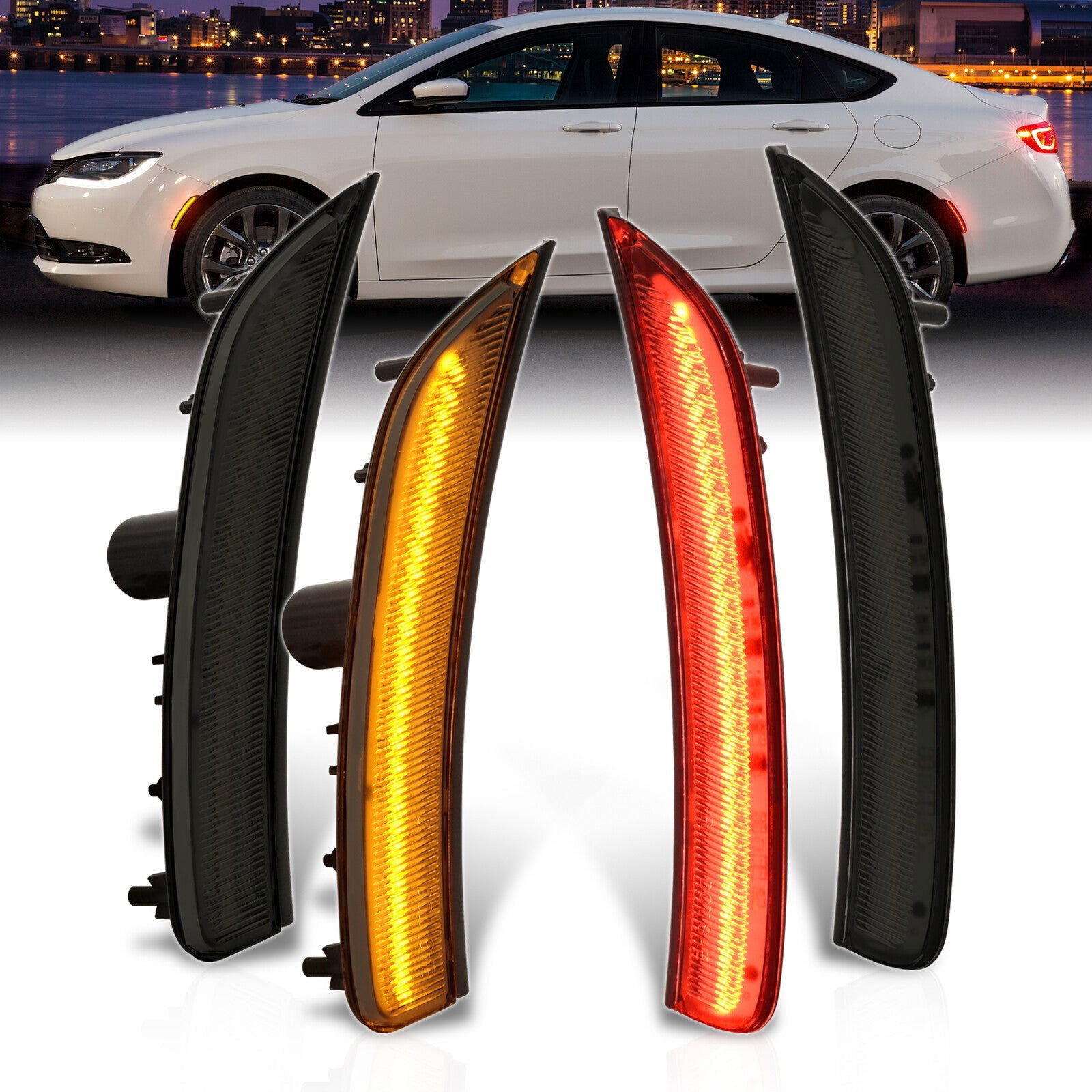 Chrysler 200 2015-2017 4 Piece Front Amber & Rear Red LED Fender Side Marker Lights Smoke Len - Parts Agent