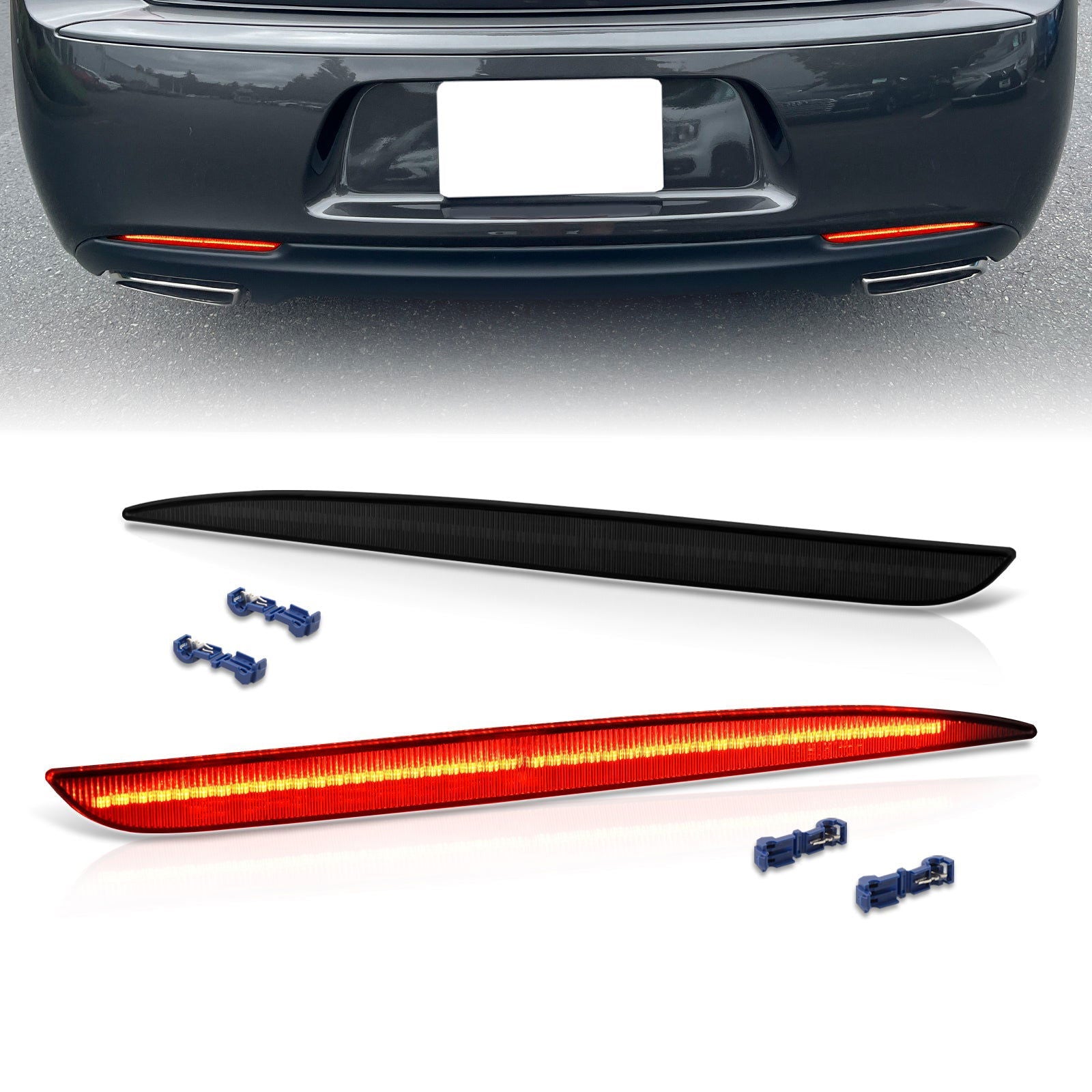 Chrysler 300 300C 2015-2022 Rear Red LED Reflector Lights Smoke Len - Parts Agent
