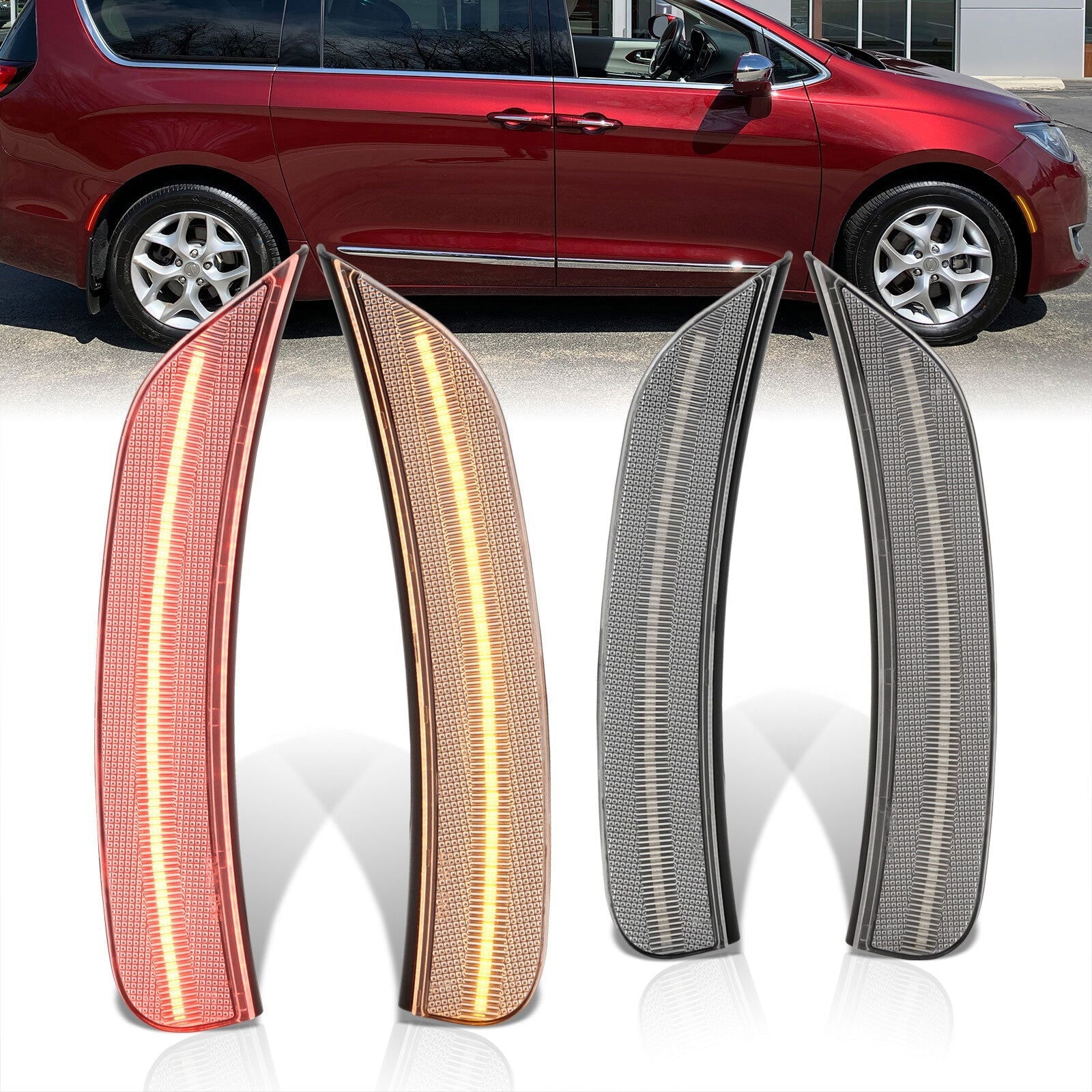 Chrysler Pacifica 2017-2022 / Voyager 2020-2022 4 Piece Front Amber & Rear Red LED Fender Side Marker Lights Clear Len - Parts Agent